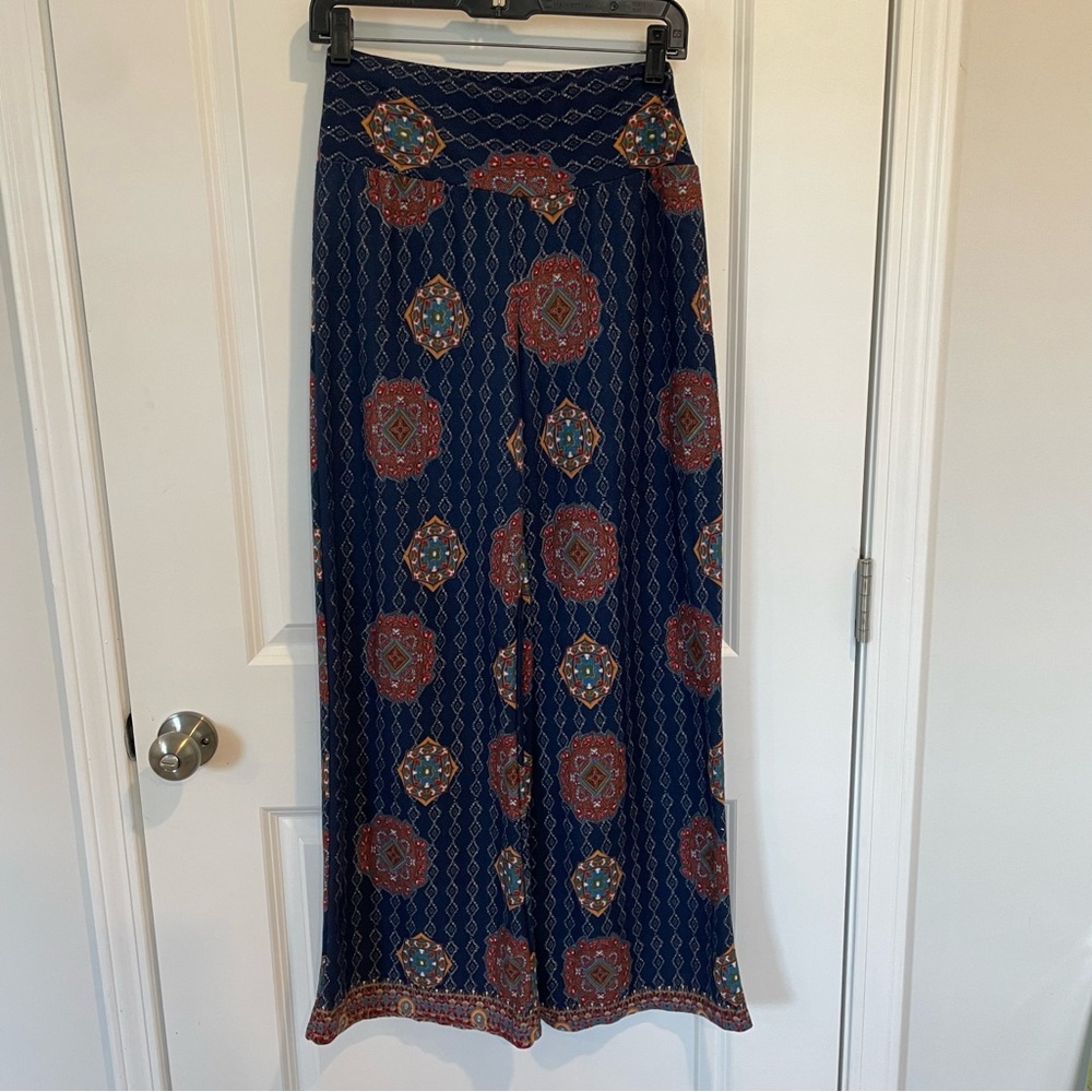Win Win navy blue print Winter Palazzo Pants Women S-M EUC